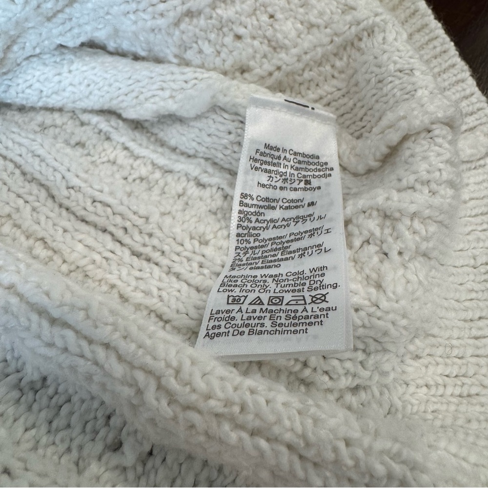 J Crew Sweater Top Womens Size Medium White Cotton Cable Knit Long Sleeve Preppy - Picture 7 of 9